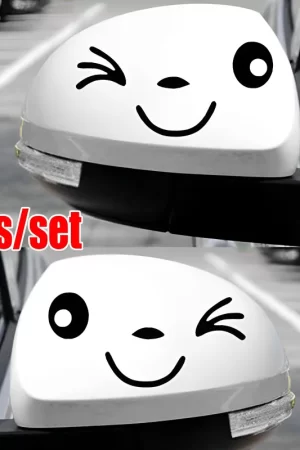 2pcs Reflective Cute Smile Car Sticker Rearview Mirror Sticker Car Styling Cartoon Smiling Eye Face Sticker Decal for All Cars